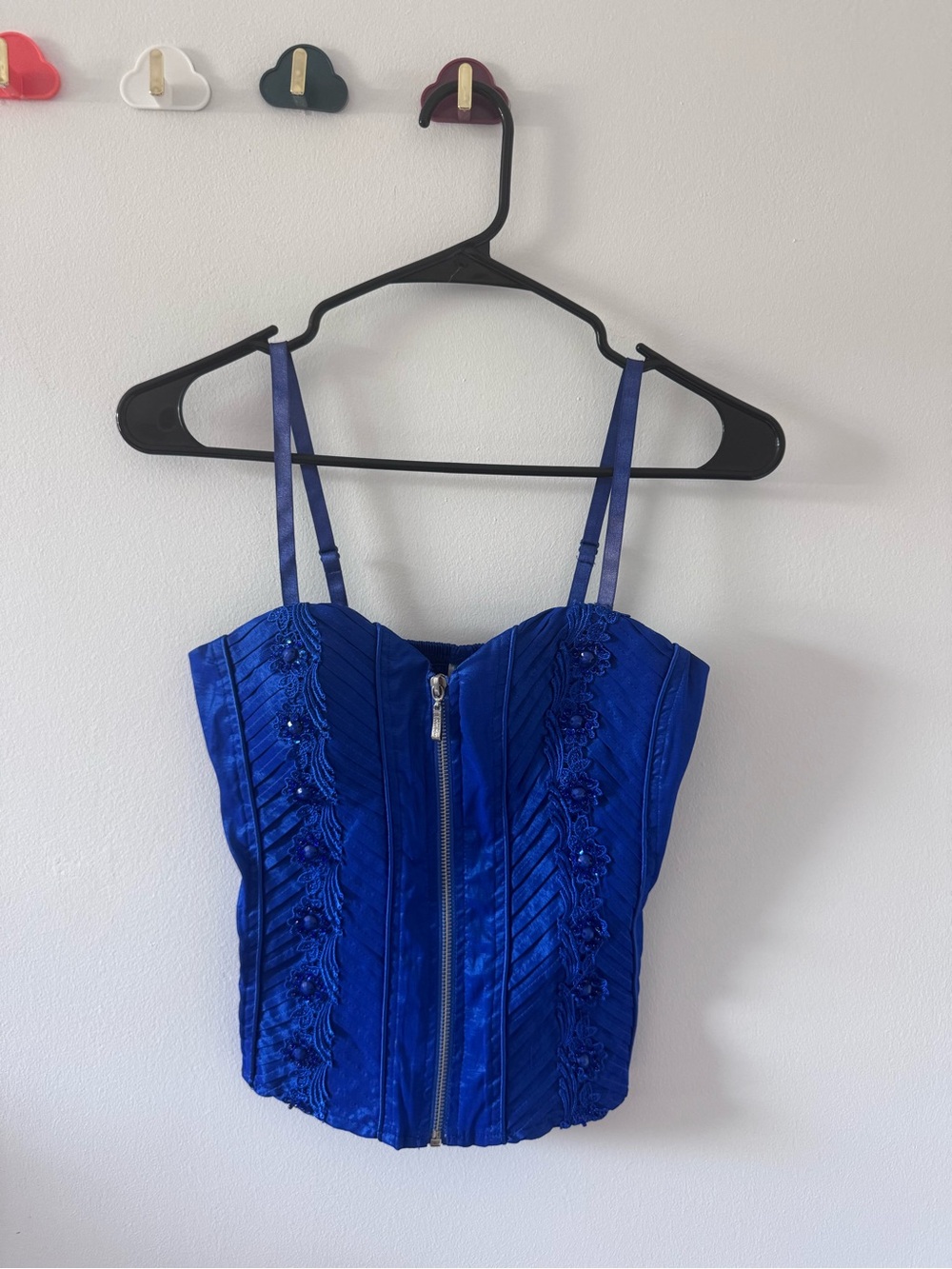 Y2K Blue Embellished Zip-Front Bustier Top